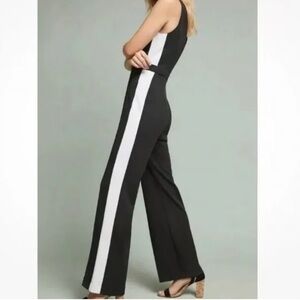 Donna Morgan Black Sleeveless V-neck White Stripe Sides Jumpsuit Size 12